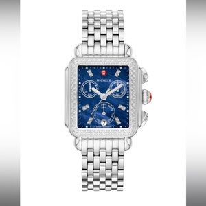 Michele signature Deco Diamond watch in silver/blue